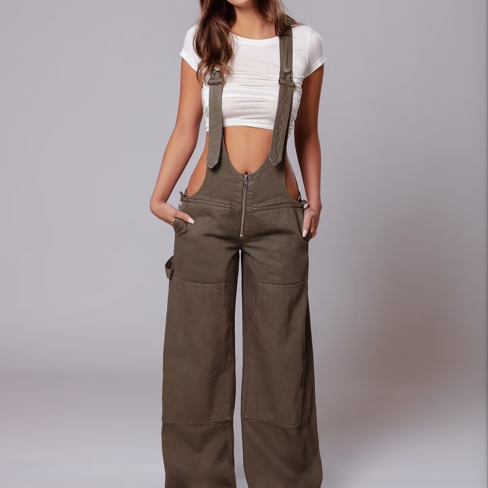 NWT REVICE Plunge Denim Overalls